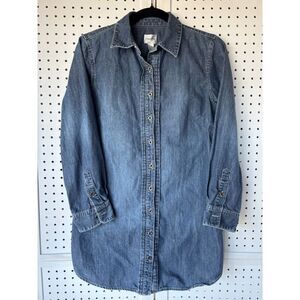 Women's Size 0 Chico's 100% Cotton Denim Shirt Dress Long‎ Sleeve